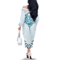 New Zealand Manta Ray Tattoo Family Matching Off The Shoulder Long Sleeve Dress and Hawaiian Shirt Aotearoa Maori Haehae Paua Shell LT14 - Polynesian Pride