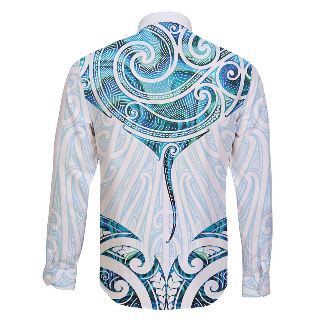 New Zealand Manta Ray Tattoo Family Matching Off Shoulder Maxi Dress and Hawaiian Shirt Aotearoa Maori Haehae Paua Shell LT14 - Polynesian Pride