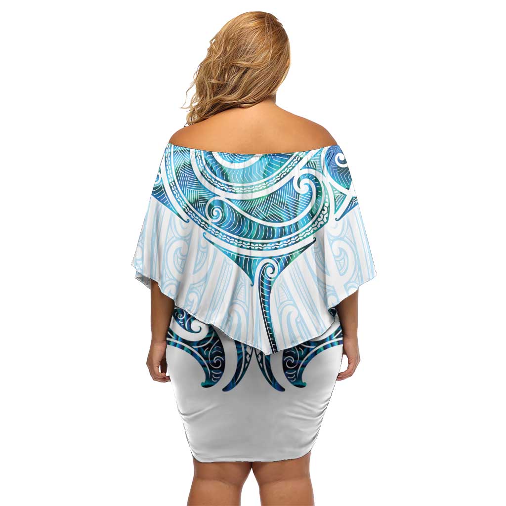 New Zealand Manta Ray Tattoo Family Matching Off Shoulder Short Dress and Hawaiian Shirt Aotearoa Maori Haehae Paua Shell LT14 - Polynesian Pride