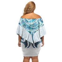 New Zealand Manta Ray Tattoo Family Matching Off Shoulder Short Dress and Hawaiian Shirt Aotearoa Maori Haehae Paua Shell LT14 - Polynesian Pride