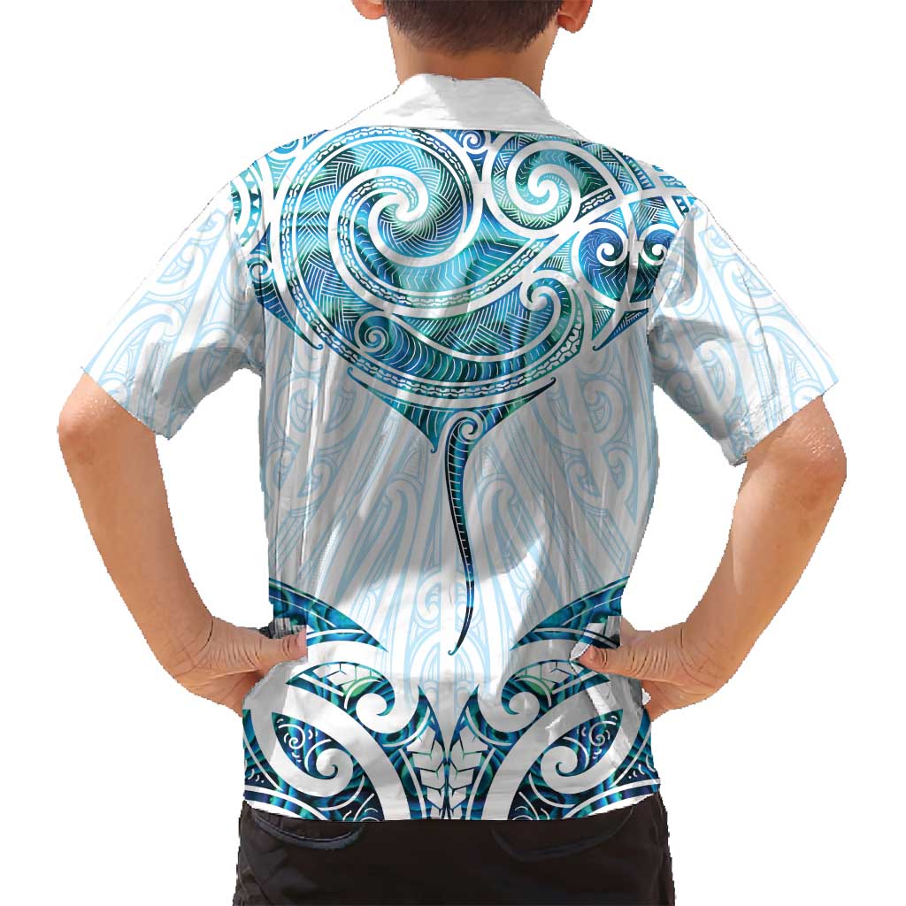New Zealand Manta Ray Tattoo Family Matching Puletasi and Hawaiian Shirt Aotearoa Maori Haehae Paua Shell LT14 - Polynesian Pride
