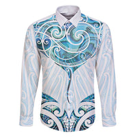 New Zealand Manta Ray Tattoo Family Matching Puletasi and Hawaiian Shirt Aotearoa Maori Haehae Paua Shell LT14 Dad's Shirt - Long Sleeve White - Polynesian Pride
