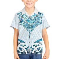 New Zealand Manta Ray Tattoo Family Matching Summer Maxi Dress and Hawaiian Shirt Aotearoa Maori Haehae Paua Shell LT14 Son's Shirt White - Polynesian Pride