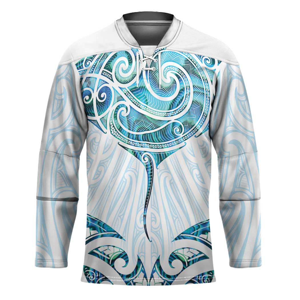 New Zealand Manta Ray Tattoo Hockey Jersey Aotearoa Maori Haehae Paua Shell - Polynesian Pride