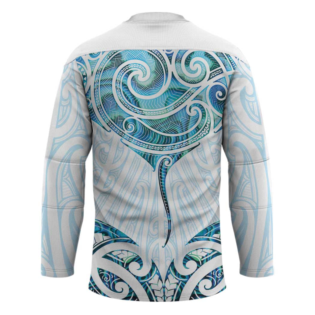 New Zealand Manta Ray Tattoo Hockey Jersey Aotearoa Maori Haehae Paua Shell - Polynesian Pride