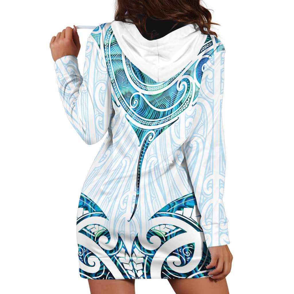 New Zealand Manta Ray Tattoo Hoodie Dress Aotearoa Maori Haehae Paua Shell - Polynesian Pride