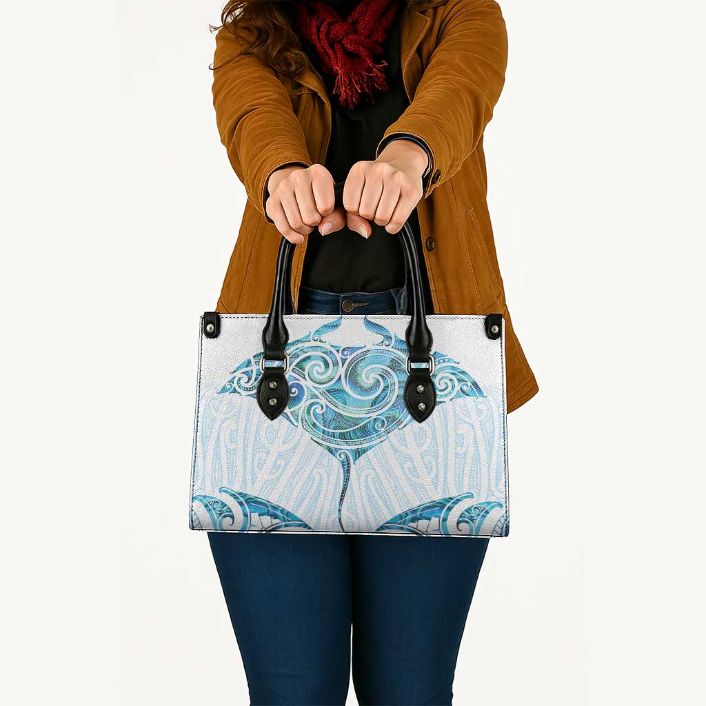 New Zealand Manta Ray Tattoo Leather Bag Aotearoa Maori Haehae Paua Shell - Polynesian Pride