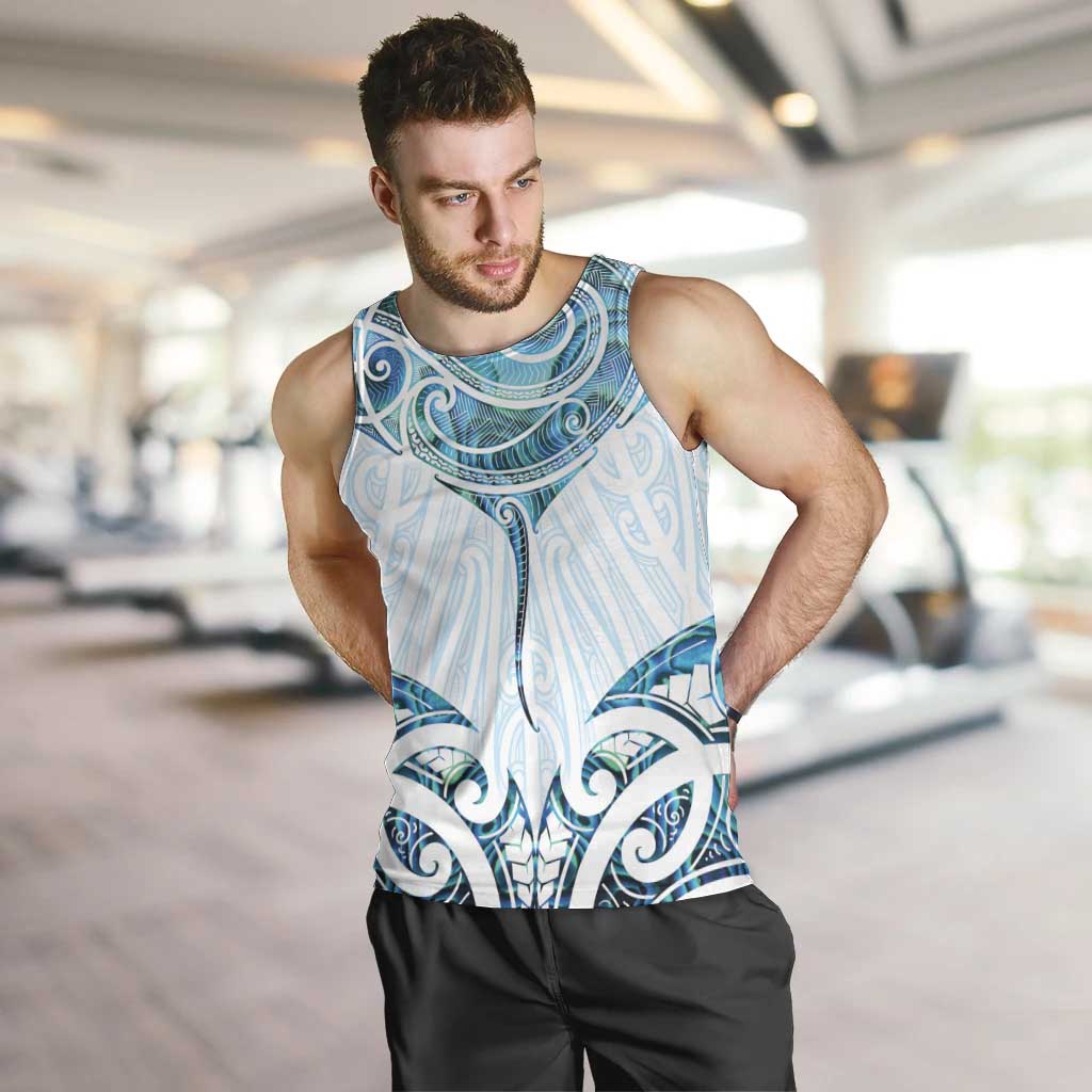 New Zealand Manta Ray Tattoo Men Tank Top Aotearoa Maori Haehae Paua Shell - Polynesian Pride