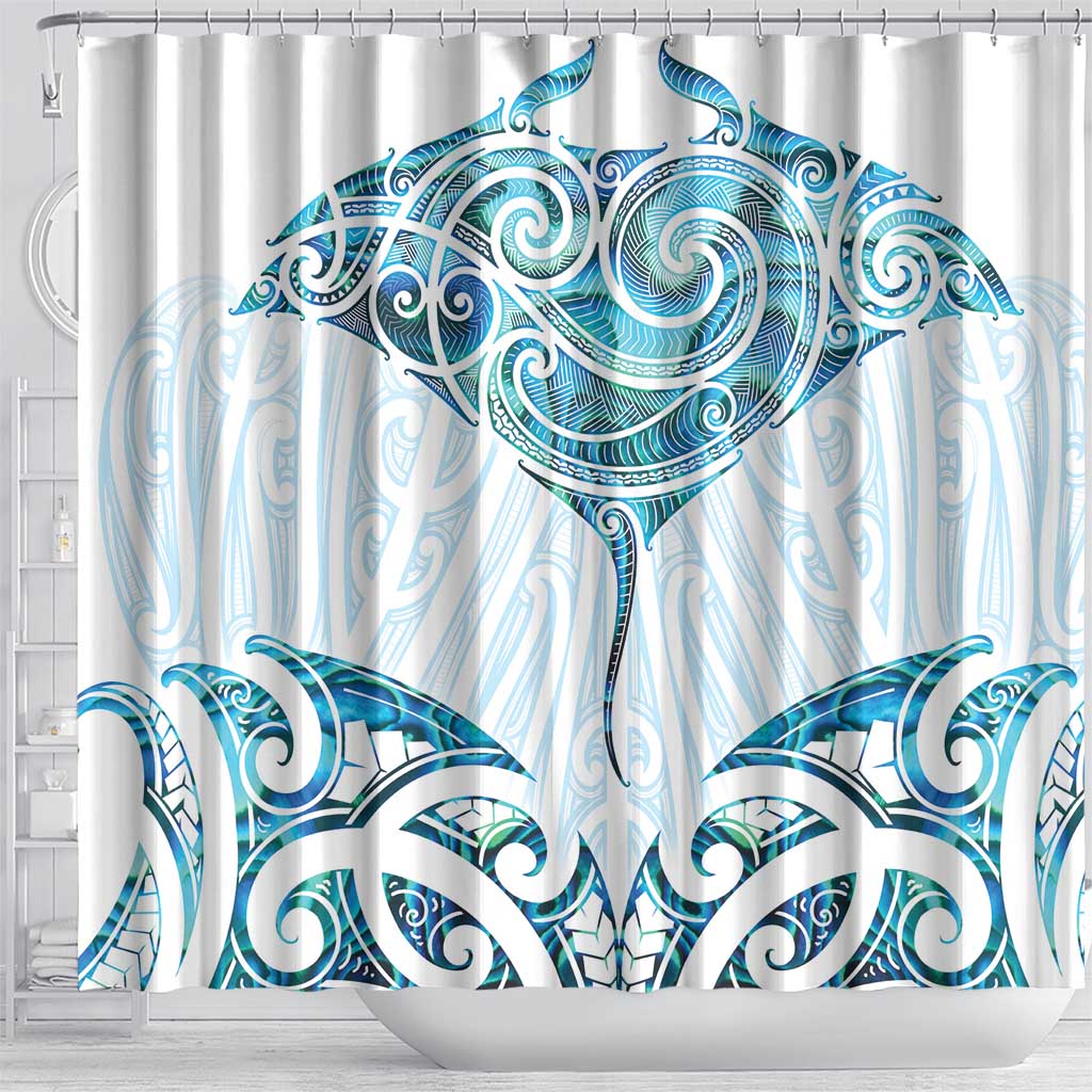 New Zealand Manta Ray Tattoo Shower Curtain Aotearoa Maori Haehae Paua Shell - Polynesian Pride
