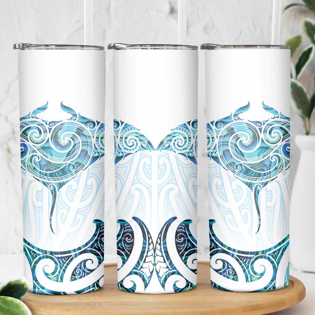 New Zealand Manta Ray Tattoo Skinny Tumbler Aotearoa Maori Haehae Paua Shell LT14 - Polynesian Pride