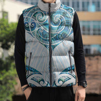 New Zealand Manta Ray Tattoo Sleeveless Puffer Jacket Aotearoa Maori Haehae Paua Shell - Polynesian Pride