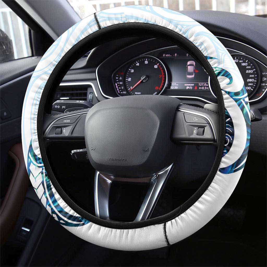 New Zealand Manta Ray Tattoo Steering Wheel Cover Aotearoa Maori Haehae Paua Shell - Polynesian Pride