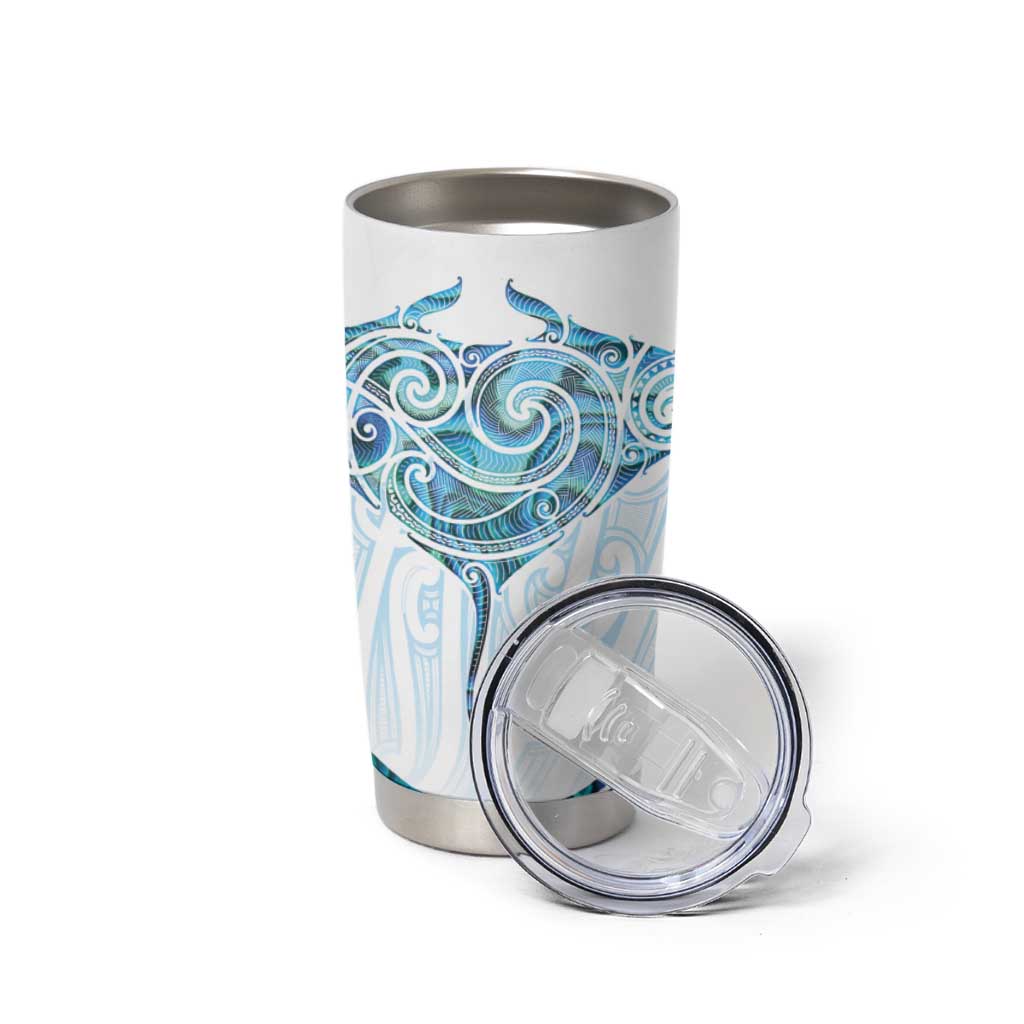 New Zealand Manta Ray Tattoo Tumbler Cup Aotearoa Maori Haehae Paua Shell - Polynesian Pride