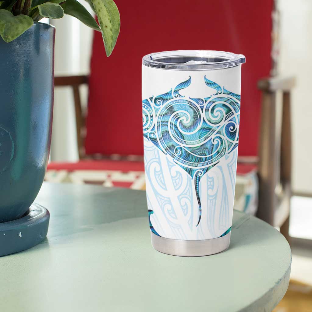New Zealand Manta Ray Tattoo Tumbler Cup Aotearoa Maori Haehae Paua Shell - Polynesian Pride
