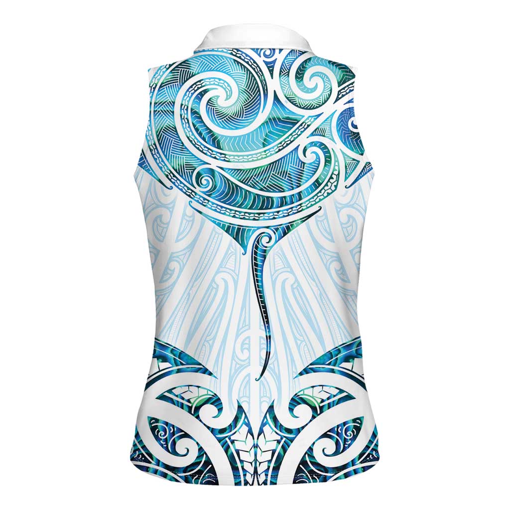 New Zealand Manta Ray Tattoo Women Sleeveless Polo Shirt Aotearoa Maori Haehae Paua Shell LT14 - Polynesian Pride
