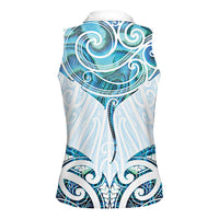 New Zealand Manta Ray Tattoo Women Sleeveless Polo Shirt Aotearoa Maori Haehae Paua Shell LT14 - Polynesian Pride