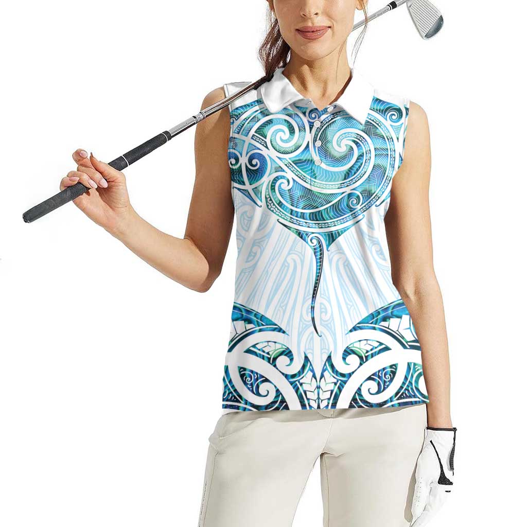 New Zealand Manta Ray Tattoo Women Sleeveless Polo Shirt Aotearoa Maori Haehae Paua Shell LT14 - Polynesian Pride
