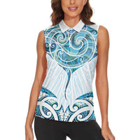 New Zealand Manta Ray Tattoo Women Sleeveless Polo Shirt Aotearoa Maori Haehae Paua Shell LT14 - Polynesian Pride