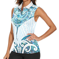 New Zealand Manta Ray Tattoo Women Sleeveless Polo Shirt Aotearoa Maori Haehae Paua Shell LT14 - Polynesian Pride