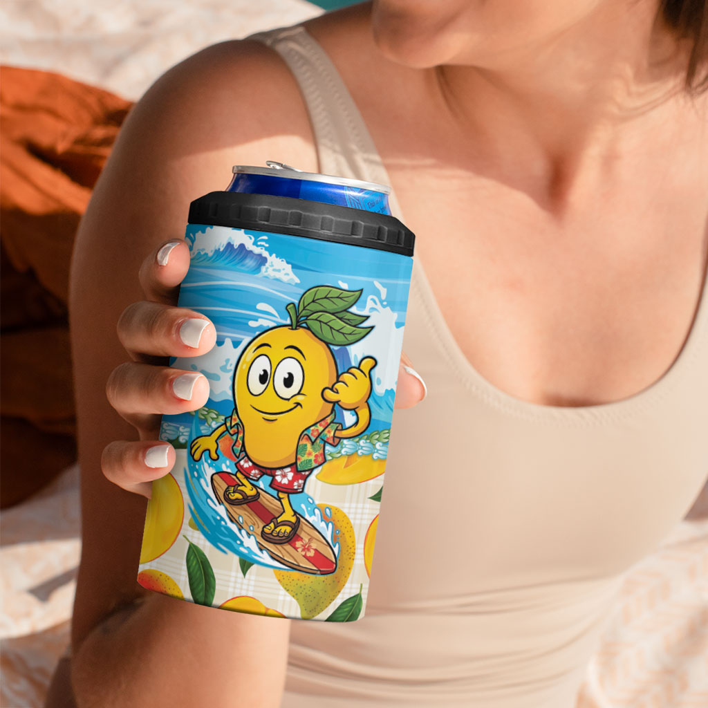 Aloha Hawaii Summer 4 in 1 Can Cooler Tumbler Hawaiian Lei Surfing Mango Palaka Motifs