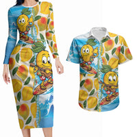 Aloha Hawaii Summer Couples Matching Long Sleeve Bodycon Dress and Hawaiian Shirt Hawaiian Lei Surfing Mango Palaka Motifs