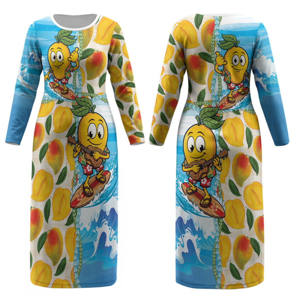 Aloha Hawaii Summer Couples Matching Long Sleeve Bodycon Dress and Long Sleeve Button Shirt Hawaiian Lei Surfing Mango Palaka Motifs