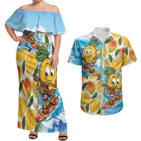 Aloha Hawaii Summer Couples Matching Off Shoulder Maxi Dress and Hawaiian Shirt Hawaiian Lei Surfing Mango Palaka Motifs