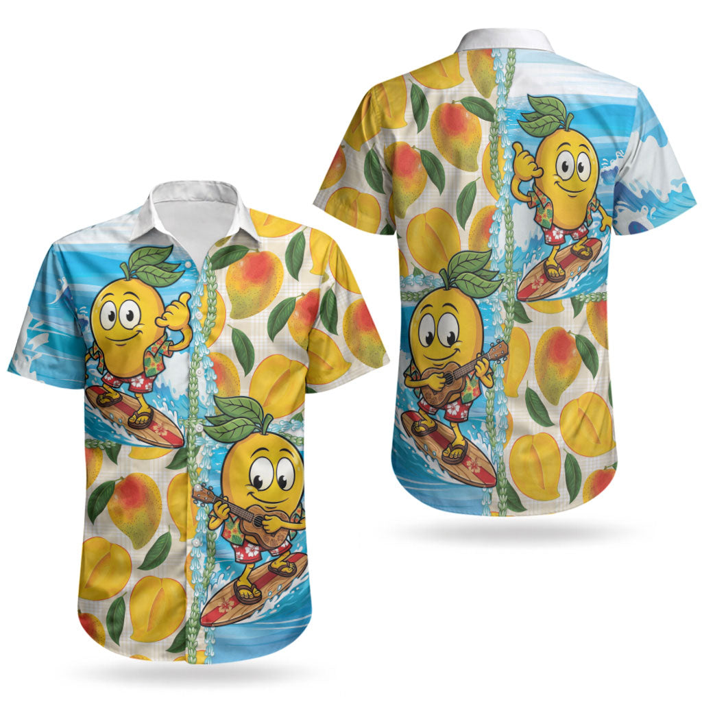 Aloha Hawaii Summer Couples Matching Puletasi and Hawaiian Shirt Hawaiian Lei Surfing Mango Palaka Motifs