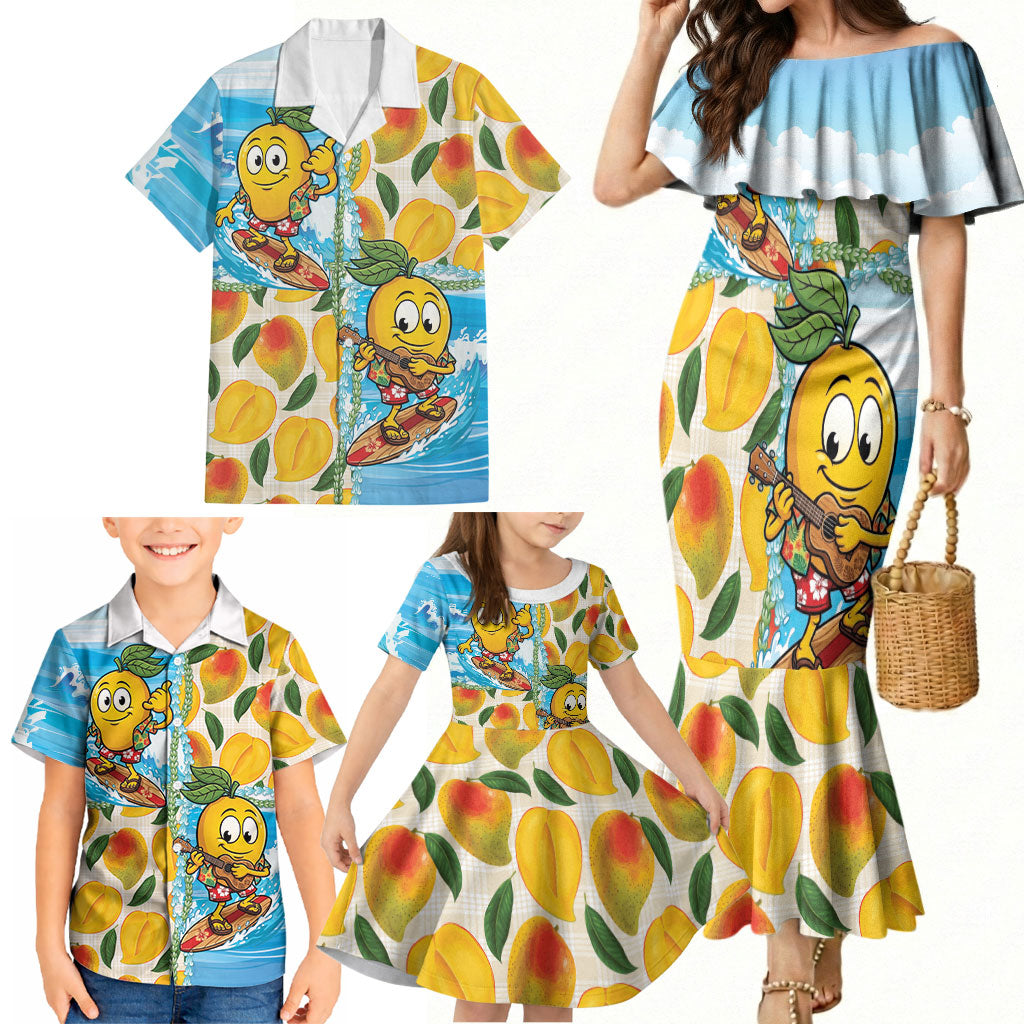 Aloha Hawaii Summer Family Matching Mermaid Dress and Hawaiian Shirt Hawaiian Lei Surfing Mango Palaka Motifs