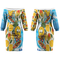 Aloha Hawaii Summer Family Matching Off The Shoulder Long Sleeve Dress and Hawaiian Shirt Hawaiian Lei Surfing Mango Palaka Motifs