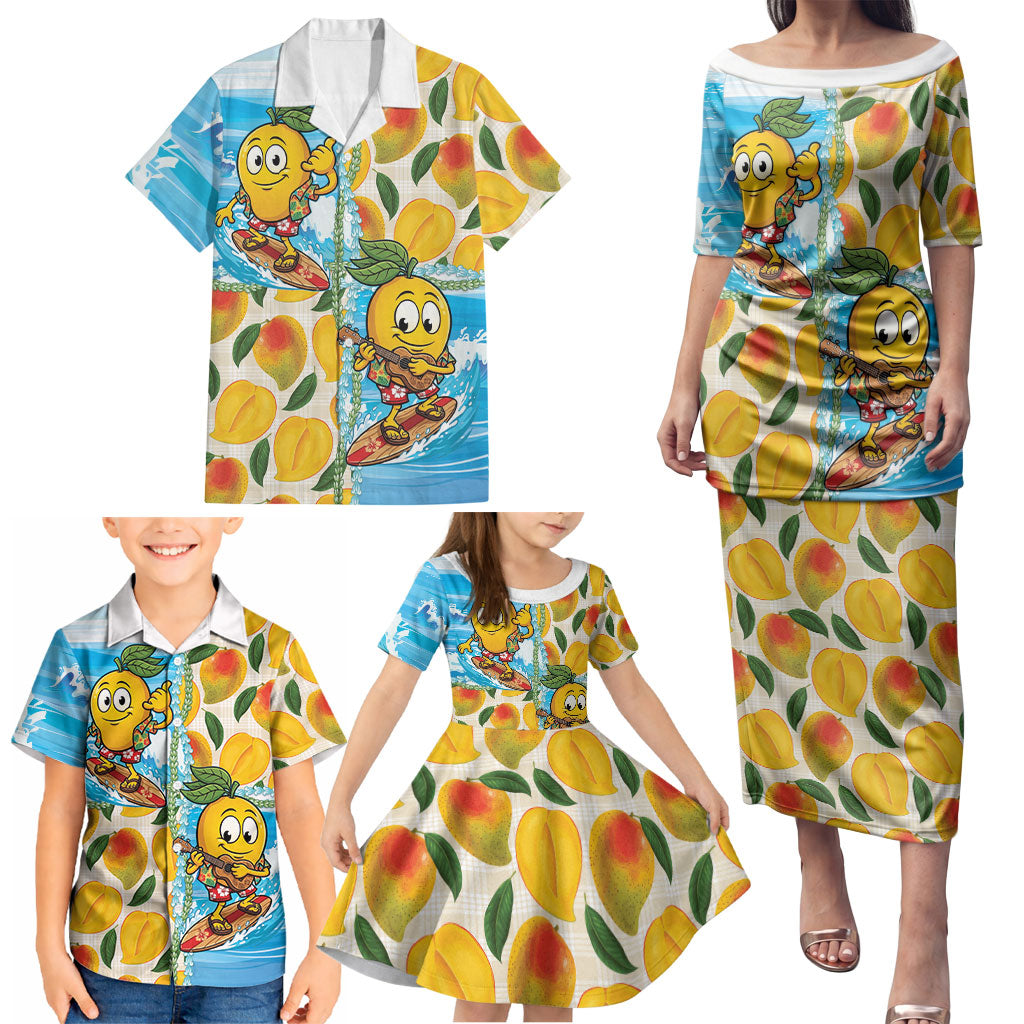 Aloha Hawaii Summer Family Matching Puletasi and Hawaiian Shirt Hawaiian Lei Surfing Mango Palaka Motifs