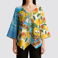 Aloha Hawaii Summer Kimono Sleeve Blouse Hawaiian Lei Surfing Mango Palaka Motifs