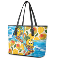 Aloha Hawaii Summer Leather Tote Bag Hawaiian Lei Surfing Mango Palaka Motifs