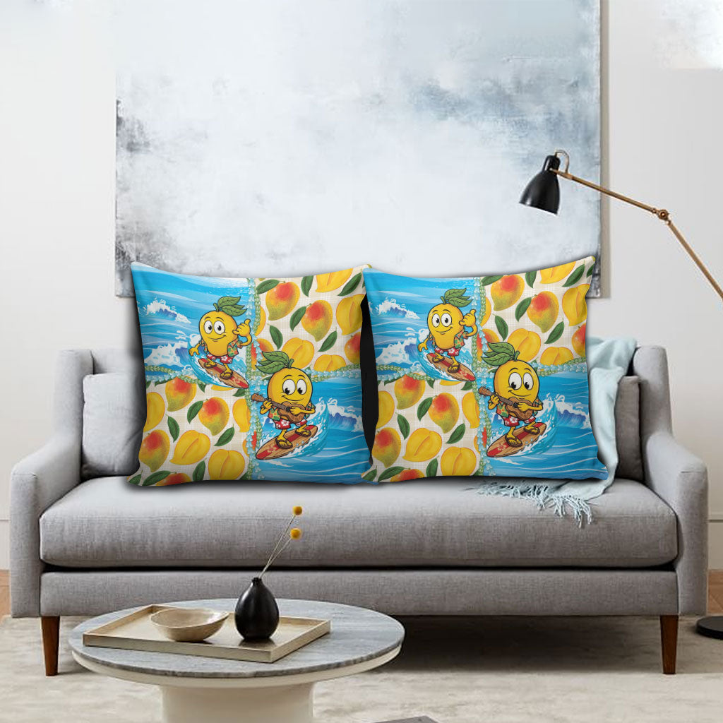 Aloha Hawaii Summer Pillow Cover Hawaiian Lei Surfing Mango Palaka Motifs
