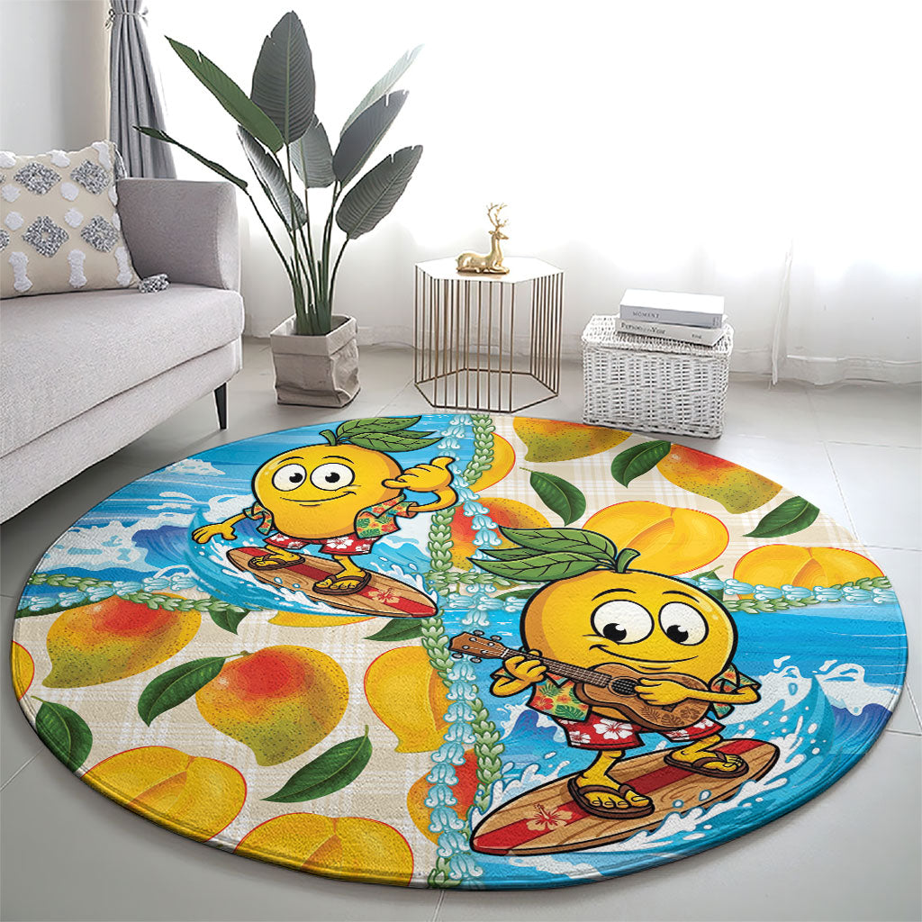 Aloha Hawaii Summer Round Carpet Hawaiian Lei Surfing Mango Palaka Motifs