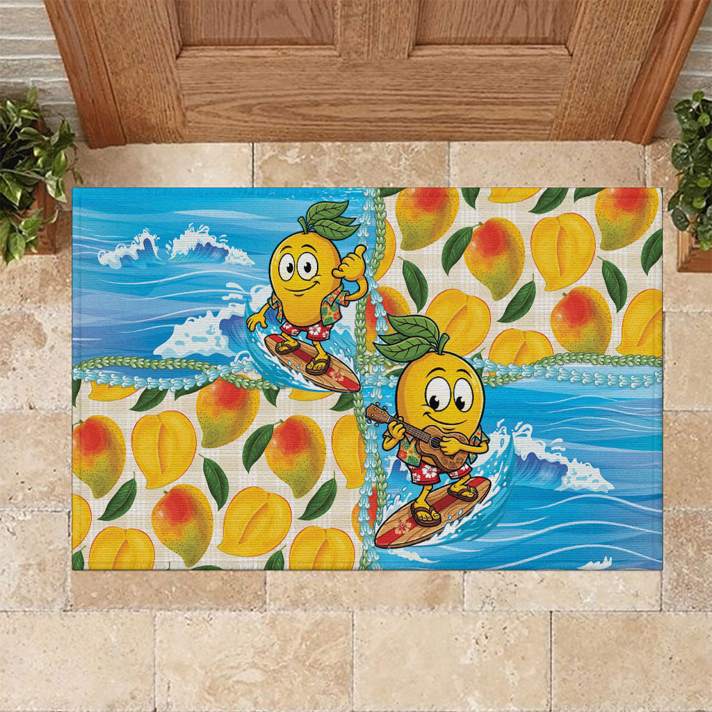Aloha Hawaii Summer Rubber Doormat Hawaiian Lei Surfing Mango Palaka Motifs