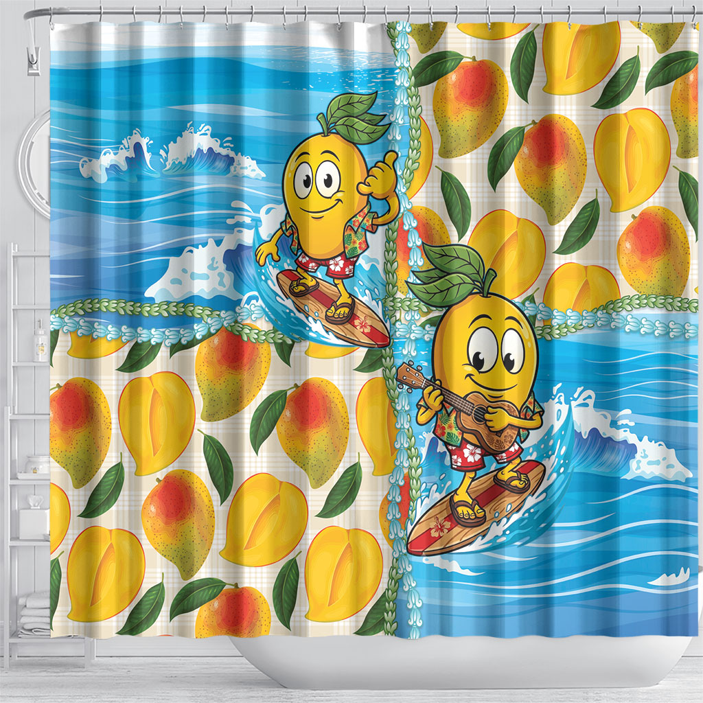 Aloha Hawaii Summer Shower Curtain Hawaiian Lei Surfing Mango Palaka Motifs
