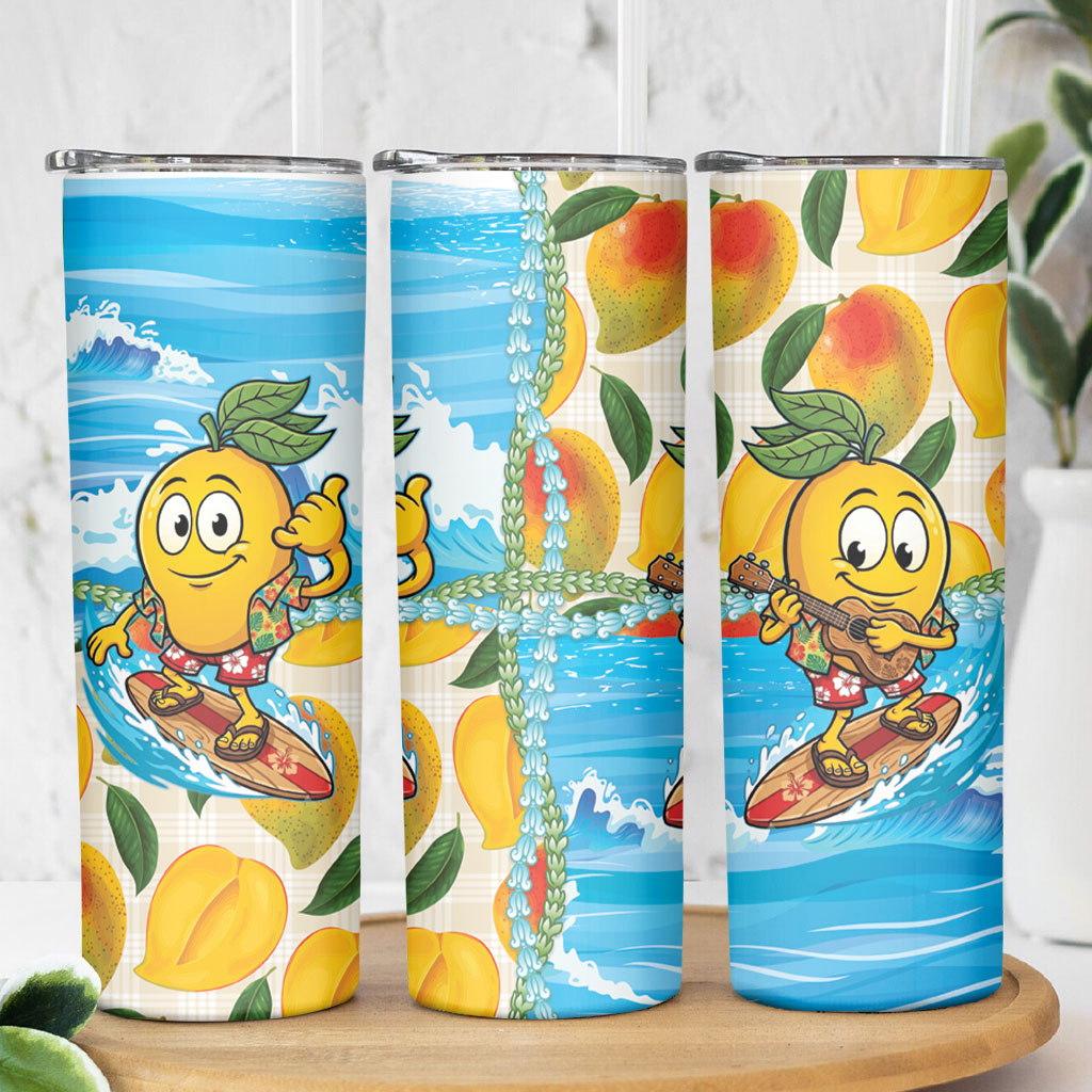 Aloha Hawaii Summer Skinny Tumbler Hawaiian Lei Surfing Mango Palaka Motifs