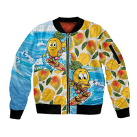Aloha Hawaii Summer Sleeve Zip Bomber Jacket Hawaiian Lei Surfing Mango Palaka Motifs