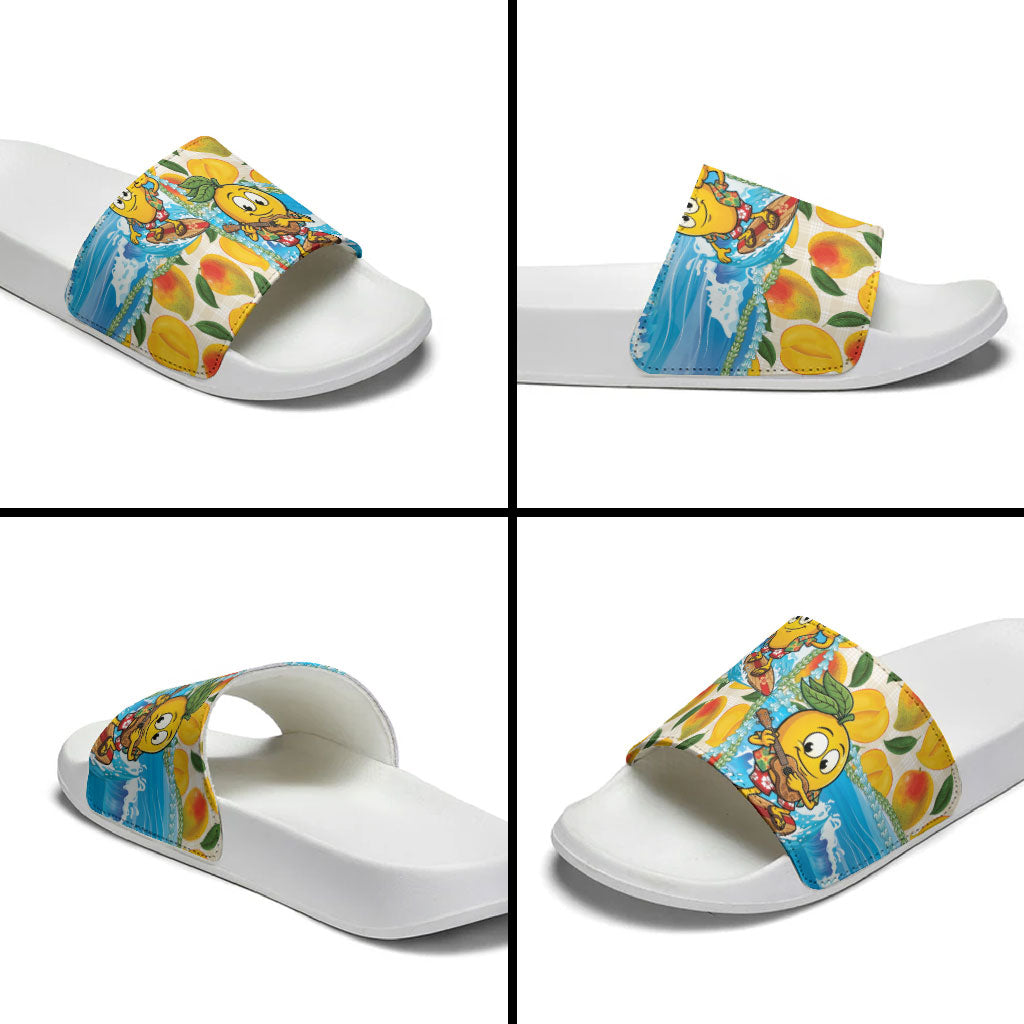 Aloha Hawaii Summer Slide Sandals Hawaiian Lei Surfing Mango Palaka Motifs