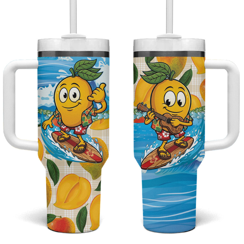 Aloha Hawaii Summer Tumbler With Handle Hawaiian Lei Surfing Mango Palaka Motifs