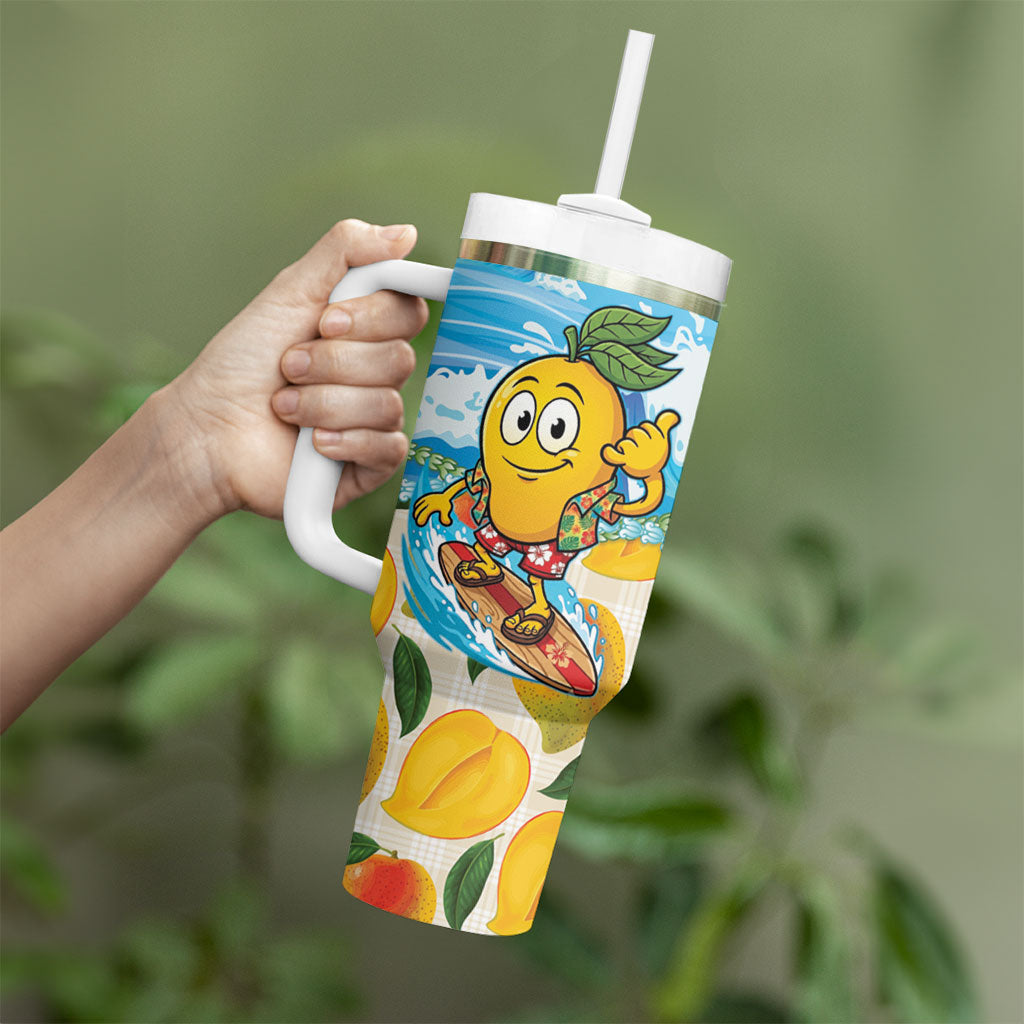 Aloha Hawaii Summer Tumbler With Handle Hawaiian Lei Surfing Mango Palaka Motifs