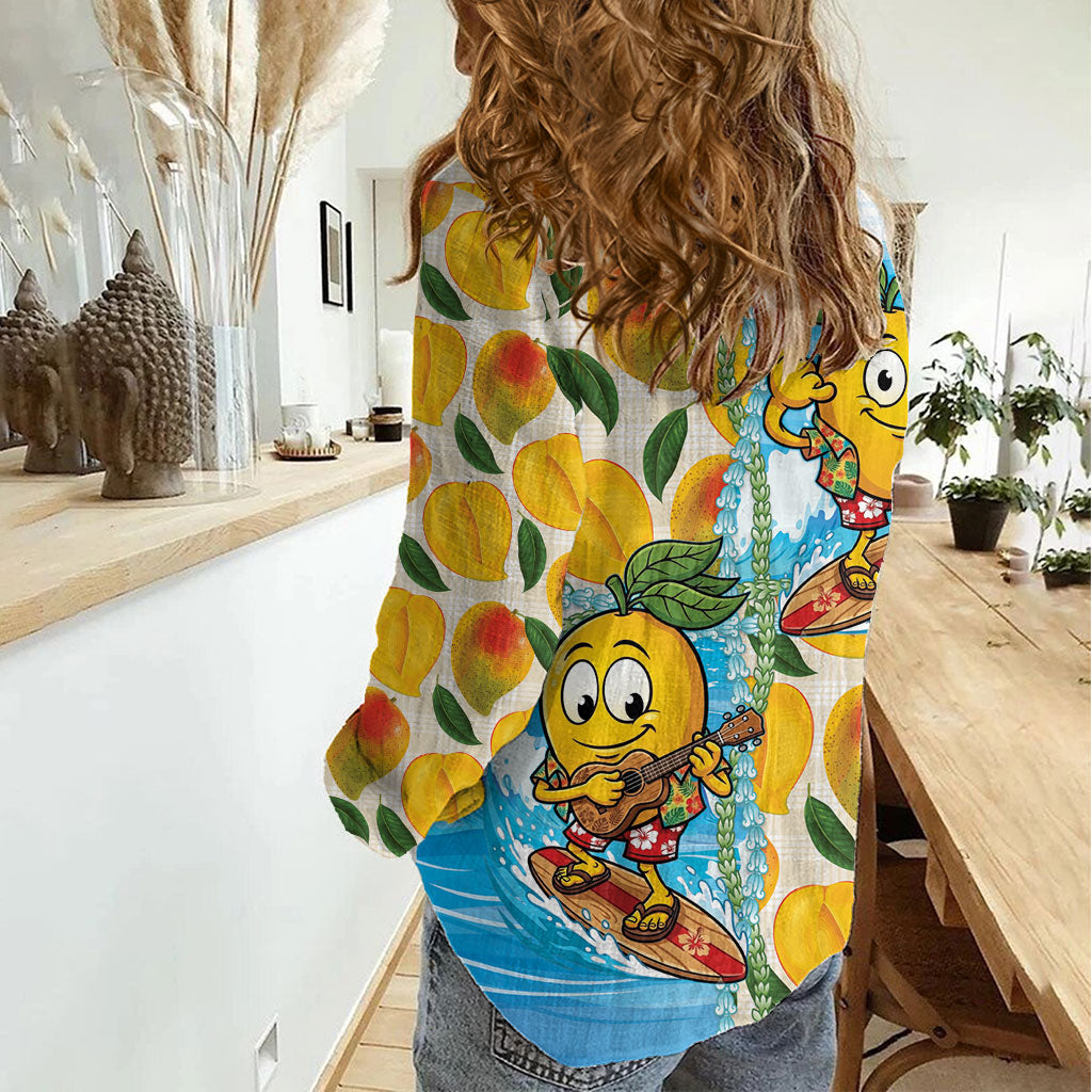 Aloha Hawaii Summer Women Casual Shirt Hawaiian Lei Surfing Mango Palaka Motifs