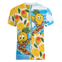 Aloha Hawaii Summer Women V-Neck T-Shirt Hawaiian Lei Surfing Mango Palaka Motifs