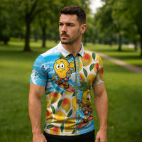 Aloha Hawaii Summer Zipper Polo Shirt Hawaiian Lei Surfing Mango Palaka Motifs