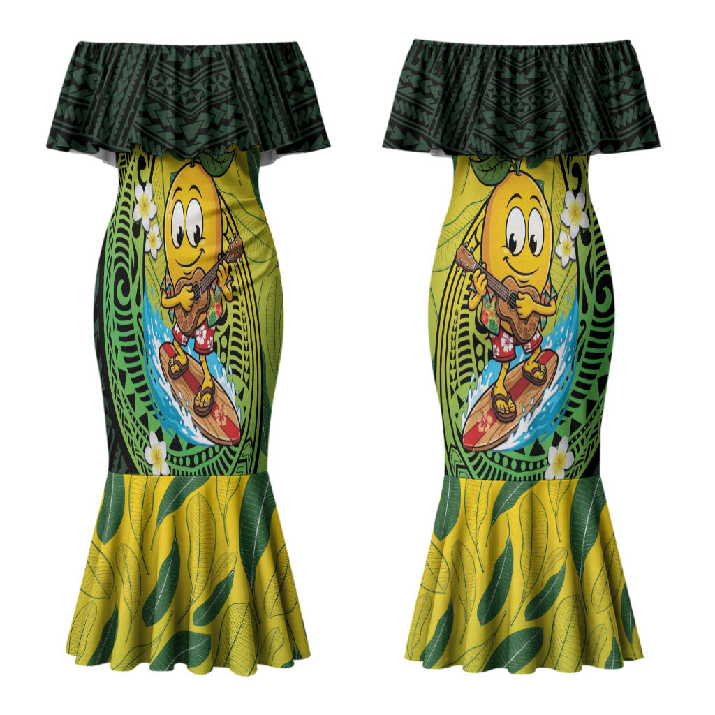 Hawaii Surfing Mango Couples Matching Mermaid Dress and Hawaiian Shirt Manako Polynesian Fish Hook