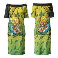 Hawaii Surfing Mango Couples Matching Puletasi and Hawaiian Shirt Manako Polynesian Fish Hook