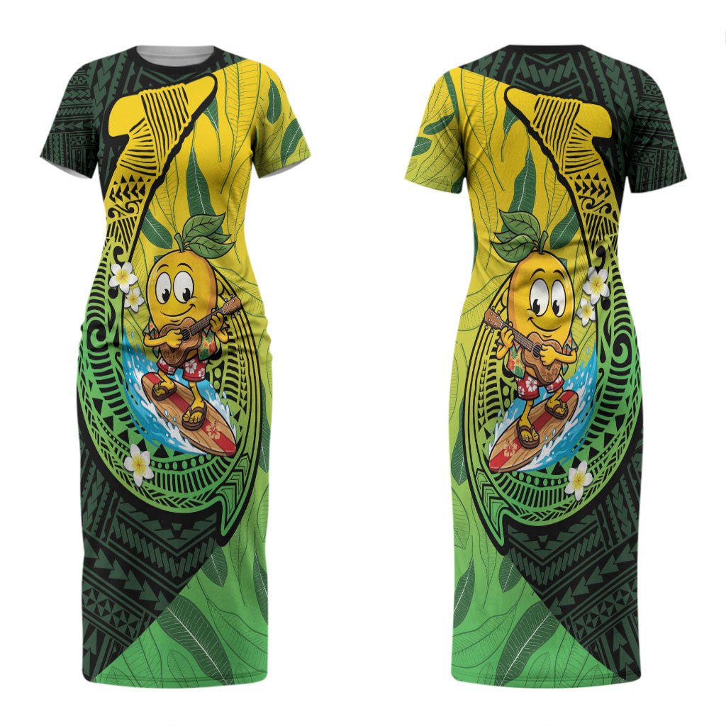 Hawaii Surfing Mango Couples Matching Short Sleeve Bodycon Dress and Hawaiian Shirt Manako Polynesian Fish Hook