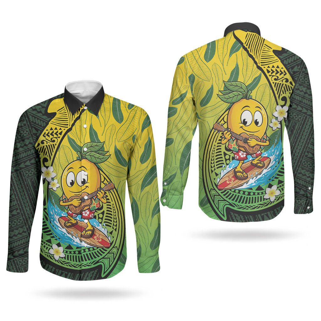 Hawaii Surfing Mango Couples Matching Summer Maxi Dress and Long Sleeve Button Shirt Manako Polynesian Fish Hook