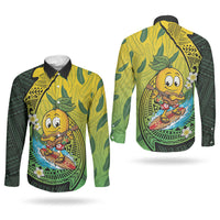 Hawaii Surfing Mango Couples Matching Summer Maxi Dress and Long Sleeve Button Shirt Manako Polynesian Fish Hook